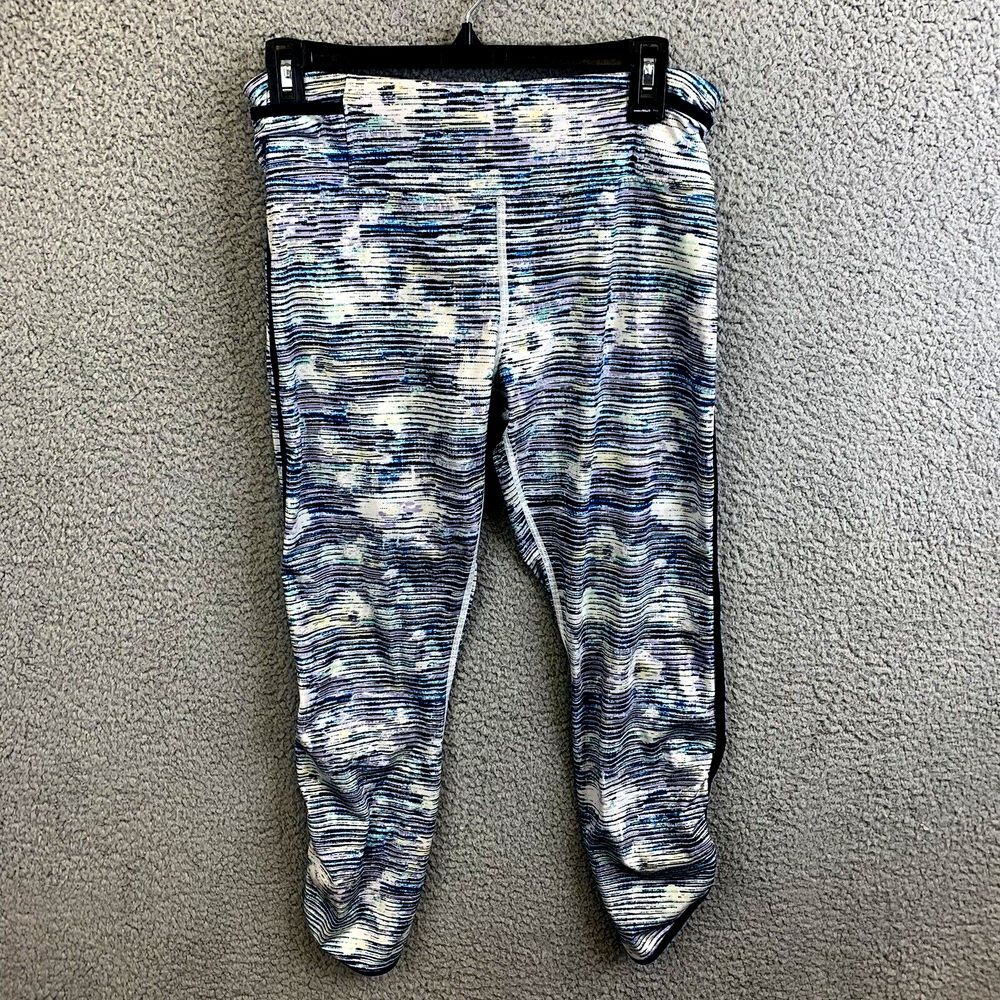Lululemon Womens‎ 10 Real Quick Tight Blurry Belle Blue Stripe Tights Yoga Pants